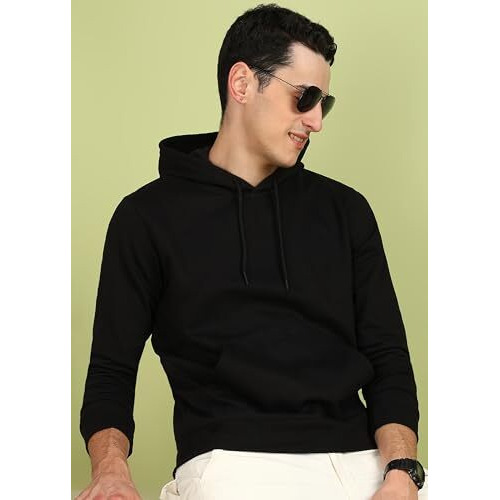 Alan Jones Clothing Men's Fleece Regular Fit Hooded Hoodies (Ss19-Rnhd11-Bck-L_Black_Large)