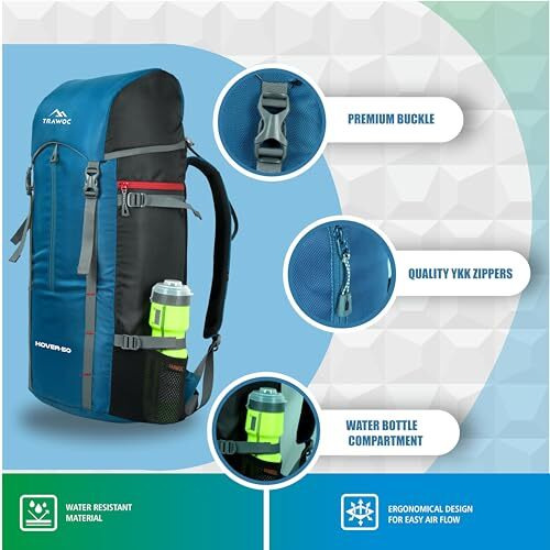 Trawoc Hover 50L Travel Backpack For Men & Women Trekking Hiking Rucksack Bag For Men & Women, Lhk002, English Blue