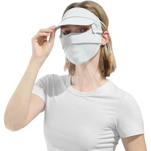 Sannidhi Full Face Mask For Women Girls Sun Protection,Thin Face Cover Mask For Bikers With Detachable Brim,Upf 50+ Summer Cool Ice Silk Outdoor Running Hiking (Blue)