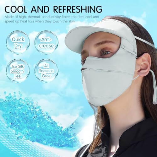Sannidhi Full Face Mask For Women Girls Sun Protection,Thin Face Cover Mask For Bikers With Detachable Brim,Upf 50+ Summer Cool Ice Silk Outdoor Running Hiking (Blue)