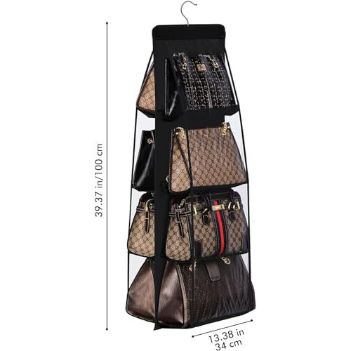 Gbmi Handbag Organizer, Bag Organiser For Ladies Handbags, Purse, Clutch, Clothes Organiser For Wardrobe, Purse Organiser With Hanger, Women, Non-Woven (8 Pocket- 110 X 35 X 35 Cm (Pack Of 1), Black)
