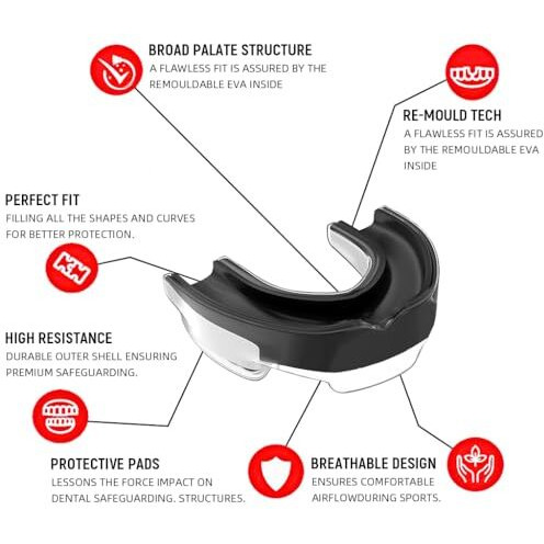 Proberos Boxing Mouthguard, High-Density Eva Teeth Guard For Upper Teeth, Ergonomic Molded Mouthguard, Shock Absorption, Comfort Fit, Easy-To-Clean, One Size For Adults & Teens, Includes Storage Case