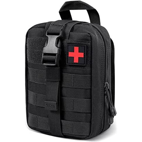 Proberos Nylon First Aid Box For Medical Emergency Kit, Heavy Duty And Large Capacity Military Grade Rip-Away Ifak Pouch For Sports, Hiking, Camping, Traveling (Bag Only), Black