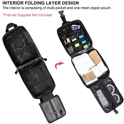 Proberos Nylon First Aid Box For Medical Emergency Kit, Heavy Duty And Large Capacity Military Grade Rip-Away Ifak Pouch For Sports, Hiking, Camping, Traveling (Bag Only), Black