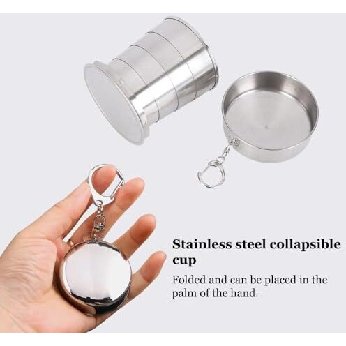Gurjas Fancy Kitchren Small Foldable Glass, Compact Portable Folding Stainless Steel Travel Mug-120Ml Water Cup With Hanging Chain For Camping, Hiking & Outdoor Adventures-(Pack Of 1)