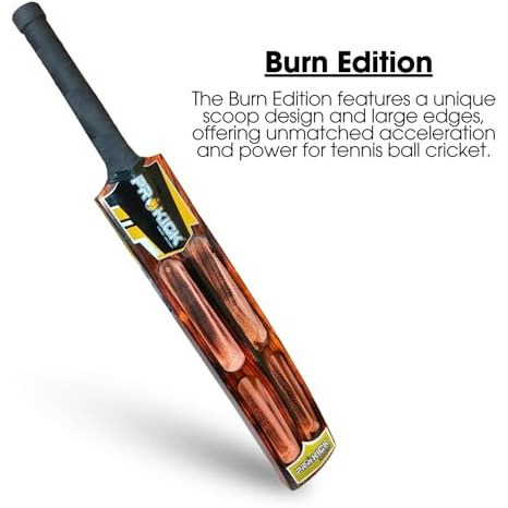 Prokick Burst Burn Kashmir Willow Scoop Cricket Tennis Ball Bat | Special Burn Edition Scoop Design Bat Full Size | Tennis Ball Bat Perfect For Heavy And Light Tennis Balls | Burn Edition Size - Sh