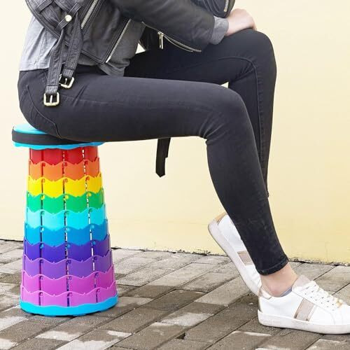 Shopiable Store Telescopic Folding Stool Lightweight, Sturdy, And Portable With 180 Kg Capacity For Travel Camping Picnic Parties, Rainbow Finish With Carrying Straps