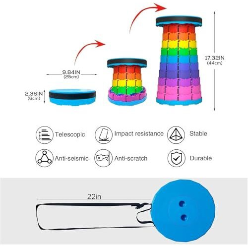 Shopiable Store Telescopic Folding Stool Lightweight, Sturdy, And Portable With 180 Kg Capacity For Travel Camping Picnic Parties, Rainbow Finish With Carrying Straps