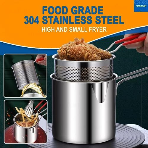 Freshdcart Fdca248 1.4 Liter Stainless Steel Deep Fryer Pot Pan With Universal Deep Bakset For Home Fries Kitchen Camping (Silver, Pack Of 1)