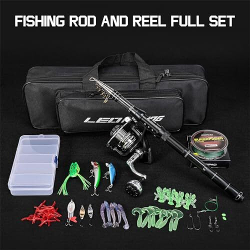 Proberos Fishing Rod Full Set, 8.9Ft Metal Carbon Fiber Fishing Rod With Fishing Accessories Set