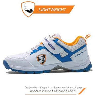 Sg Century 6.0 Cricket Shoe (Color Royal Blue & Orange, Available In For Mens & Boys | Material Pu & Rubber | Velcro With Laces For Flexible Performance