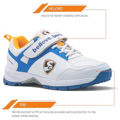 Sg Century 6.0 Cricket Shoe (Color Royal Blue & Orange, Available In For Mens & Boys | Material Pu & Rubber | Velcro With Laces For Flexible Performance
