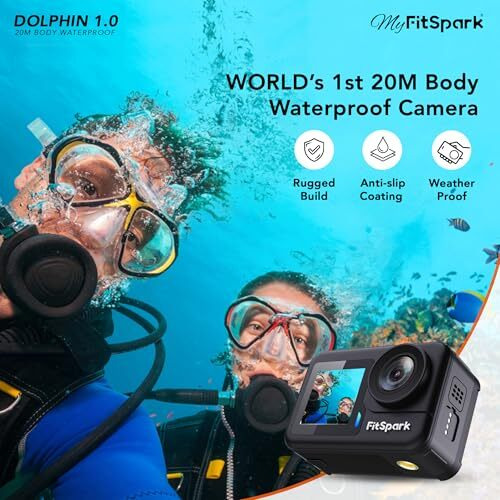 Fitspark Dolphin 1.0 20M Body Waterproof Real 4K30Fps Dual Big 2.2 Touchscreen Eis Action Camera Sony Sensor No.1 Chipset Wireless Mic Support *Free Dock+Battery Offer* Wifi Smart Remote +Full Kit
