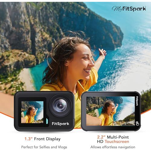Fitspark Dolphin 1.0 20M Body Waterproof Real 4K30Fps Dual Big 2.2 Touchscreen Eis Action Camera Sony Sensor No.1 Chipset Wireless Mic Support *Free Dock+Battery Offer* Wifi Smart Remote +Full Kit