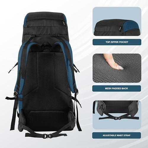 Mountile Enduro 55L Travel Backpack With Water Proof Rain Cover, Shoe Compartment - Camping Hiking Rucksack Trekking Bag (Englishblue) - Mtl05