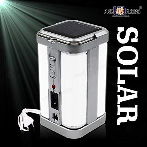 Pick Ur Needs Solar Rechargeable Home Emergency Floor Lantern Lamp Light Super Brightness 4 Side Tube (Silver)