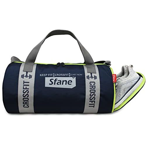 Sfane Gym Bags For Men With Separate Shoe Compartment Sports Gym Bags For Women Unisex Duffle Bags For Gym For Carry & Travel Adjustable Duffel Bags Sports Bag - Navy Blue & Grey.