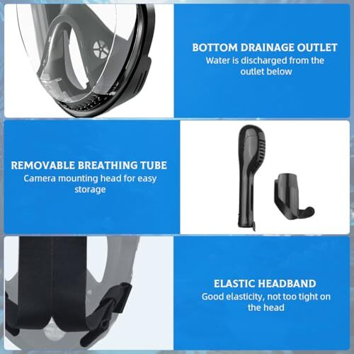 Proberos Adult Snorkel Mask, 180 Wide Angle View Anti-Fog Snorkling Face Mask With Drain Valve, Detachable Breathing Tube Design Full Face Snorkeling Mask Diving Gear With Camera Mount, L/Xl