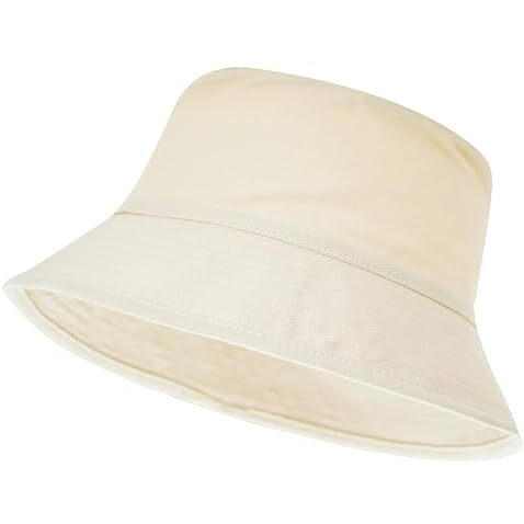 Coreteq Floppy Bucket Hat Summer Beach Sun Protection Soft Cotton Men Stylish Casual Cap Fisherman Travel Outdoor Hiking Trekking Round Top Hats For Unisex Fitting, Natural White - Free Size