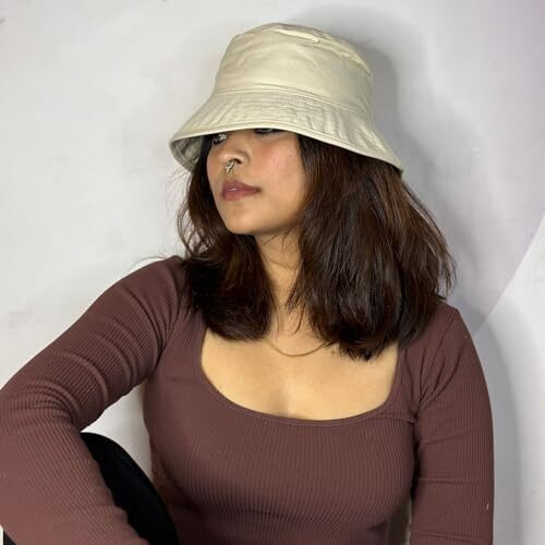 Coreteq Floppy Bucket Hat Summer Beach Sun Protection Soft Cotton Men Stylish Casual Cap Fisherman Travel Outdoor Hiking Trekking Round Top Hats For Unisex Fitting, Natural White - Free Size