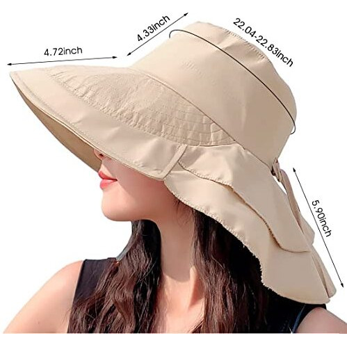 Palay Polyester Fashion Women Wide Brim Hat-Uv Protection Summer Sun Hat With Ponytail Hole Back Neck Flap Cover,Khaki, Free Size