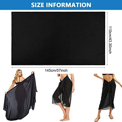 Sannidhi Sheer Sarong Beach Coverups, Long Chiffon Swimsuit Coverup Sarongs For Women Beach Wear Bikini Wrap Coverup - Black, 57In