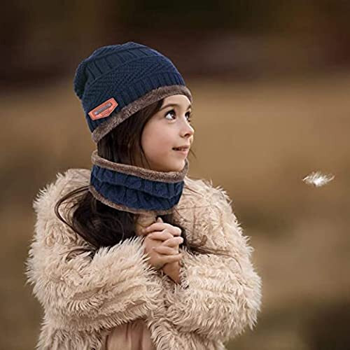 Huntsmans Era Woolen Winter Cap With Neck Scarf For Boys And Girls/Kids Winter Cap (Age 5-14 Years) (Navy Blue)