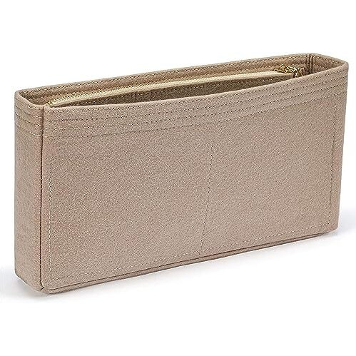 Greensheep Small Purse Organizer With Zipper, Felt Insert Bag Organizer Handbag Tote Liner Pouch For Women (Large, Beige)