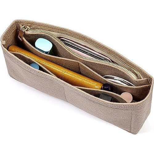 Greensheep Small Purse Organizer With Zipper, Felt Insert Bag Organizer Handbag Tote Liner Pouch For Women (Large, Beige)