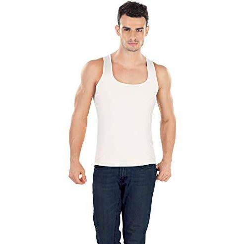 Dermawear Men Zenrik High Compression Shapewear Regular Fit Vest For Chest And Abdomen (White Large)