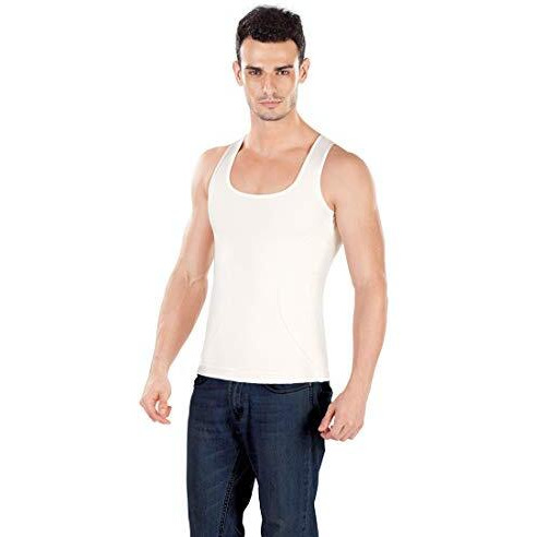Dermawear Men Zenrik High Compression Shapewear Regular Fit Vest For Chest And Abdomen (White Large)