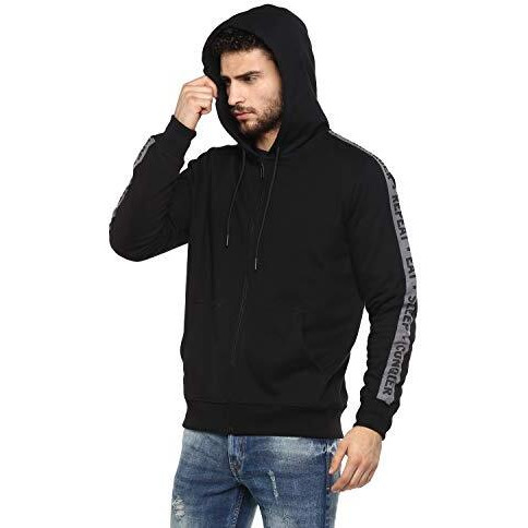 Alan Jones Clothing Men's Poly Cotton Regular Fit Hooded Sweatshirt (Ss19-P11-Bck-Xl_Black_Xl)