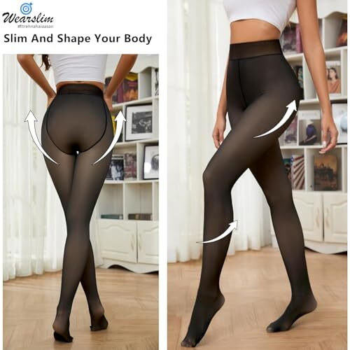 Wearslim Stylish Thermal Leggings For Women, Black Winter Wear Fleece Lined Translucent Warm Tights For Workout & Yoga, Soft Fur Semi Opaque Thermal Gym Pants - (Size 26 To 34) Inch