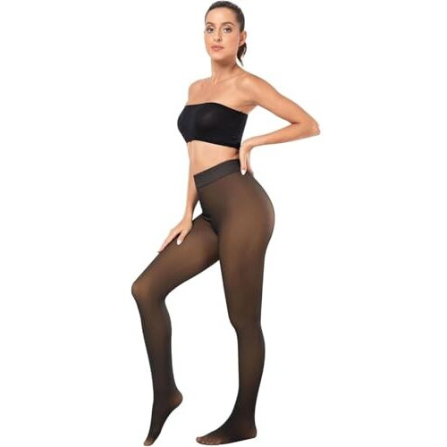 Wearslim Stylish Thermal Leggings For Women, Black Winter Wear Fleece Lined Translucent Warm Tights For Workout & Yoga, Soft Fur Semi Opaque Thermal Gym Pants - (Size 26 To 34) Inch