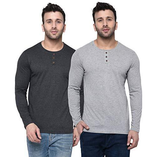 London Hills Cotton Solid Men Full Sleeve Round Neck Regular Fit T-Shirt (Pack Of 2) Off-White, X Large