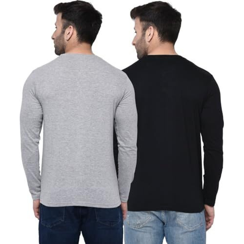 London Hills Cotton Solid Men Full Sleeve Round Neck Regular Fit T-Shirt (Pack Of 2) Off-White, X Large