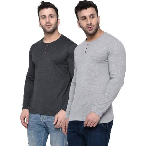 London Hills Cotton Solid Men Full Sleeve Round Neck Regular Fit T-Shirt (Pack Of 2) Off-White, X Large
