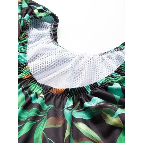 Aarika Womens Sports Wear Black-Green Colour Floral Print Nylon Plus Size Swim Suit-(Xs-4Xl)-(Sw-W-P-Shm-C-1121-Black-Green-46)