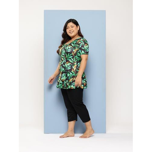 Aarika Womens Sports Wear Black-Green Colour Floral Print Nylon Plus Size Swim Suit-(Xs-4Xl)-(Sw-W-P-Shm-C-1121-Black-Green-46)