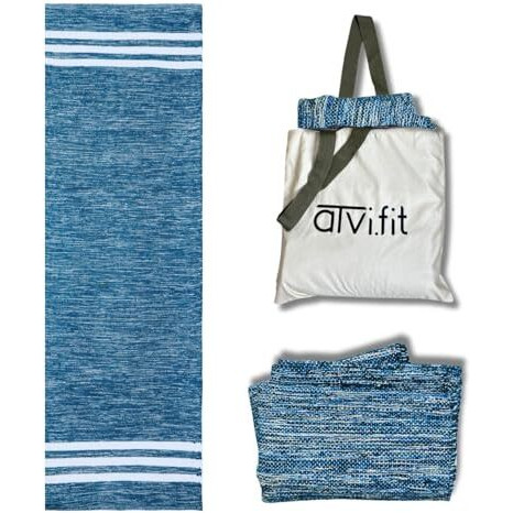 Atvi.Fit Pure Cotton Anti-Skid, Machine Wash Yoga Mat. 73Inches X 24Inches, 5Mm Thickness (Blue)