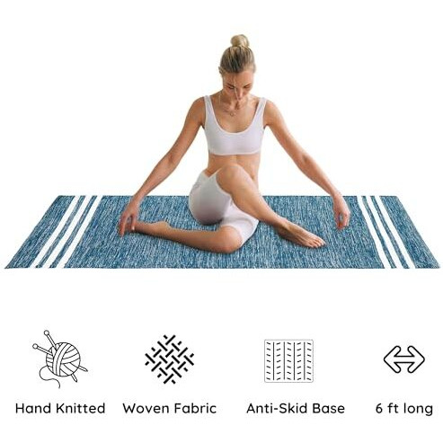 Atvi.Fit Pure Cotton Anti-Skid, Machine Wash Yoga Mat. 73Inches X 24Inches, 5Mm Thickness (Blue)