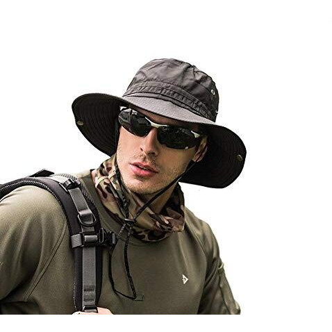 Gustave Unisex Synthetic Bucket Cap, Summer Hats For Men, Round Hat For Men, Sun Protection Cap, Trekking Hats For Hiking, Fishing, Gardning, Travel(Pack Of 1, Gu01_Black_Free Size)