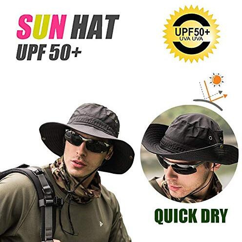 Gustave Unisex Synthetic Bucket Cap, Summer Hats For Men, Round Hat For Men, Sun Protection Cap, Trekking Hats For Hiking, Fishing, Gardning, Travel(Pack Of 1, Gu01_Black_Free Size)