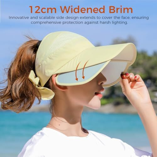Palay Sun Hats For Women, Wide Brim Visor Hat For Women, Uv Sun Protection Golf Cap With Retractable Side Brim, Fashion Breathable Hat For Beach Fishing Tennis Running