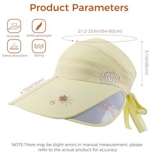 Palay Sun Hats For Women, Wide Brim Visor Hat For Women, Uv Sun Protection Golf Cap With Retractable Side Brim, Fashion Breathable Hat For Beach Fishing Tennis Running
