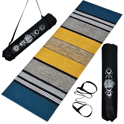 Luxe Looms - Yoga Mat For Women And Men, Size- 2X6 Feet (180X60Cm), Pure Cotton With 6 Mm Thick, Anti Slip Mat For Home Or Gym Yog Workout And Pilates, Washable Color- Green/Yellow