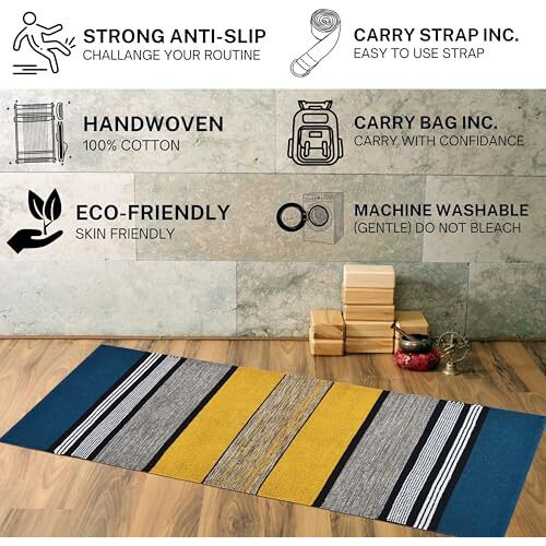 Luxe Looms - Yoga Mat For Women And Men, Size- 2X6 Feet (180X60Cm), Pure Cotton With 6 Mm Thick, Anti Slip Mat For Home Or Gym Yog Workout And Pilates, Washable Color- Green/Yellow
