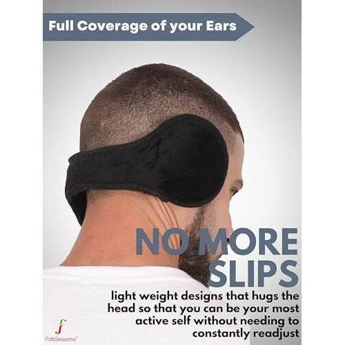 Fabseasons Black Headwear Faux Fur Ear Muffs/Ear Warmers - Behind The Head Style Winter Earmuffs For Men & Women