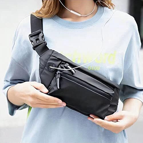 Anzailala Waist Bag For Men & Women,Fanny Pack With Portable,Adjustable Belt,Waterproof Chest Bag For Travel Hiking Running Outdoor(Black)