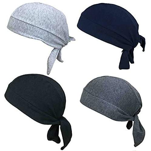 Gajraj Unisex Cotton Patka Skull Cap Bandana/Fashionable Helmet Liner/Head Cap (Pack Of 4) (Black-Grey-Navy-Classic Grey)
